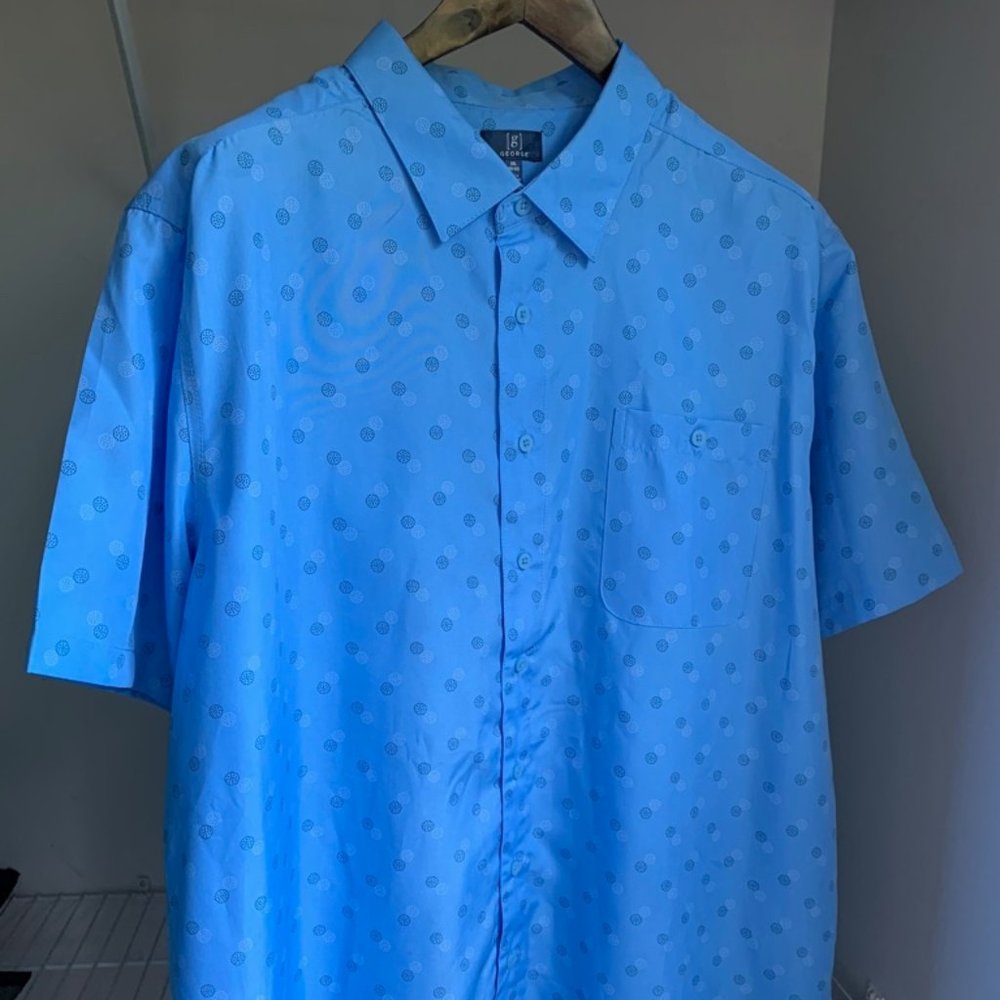 George 2XL 50-52 Short Sleeve Button Down Blue